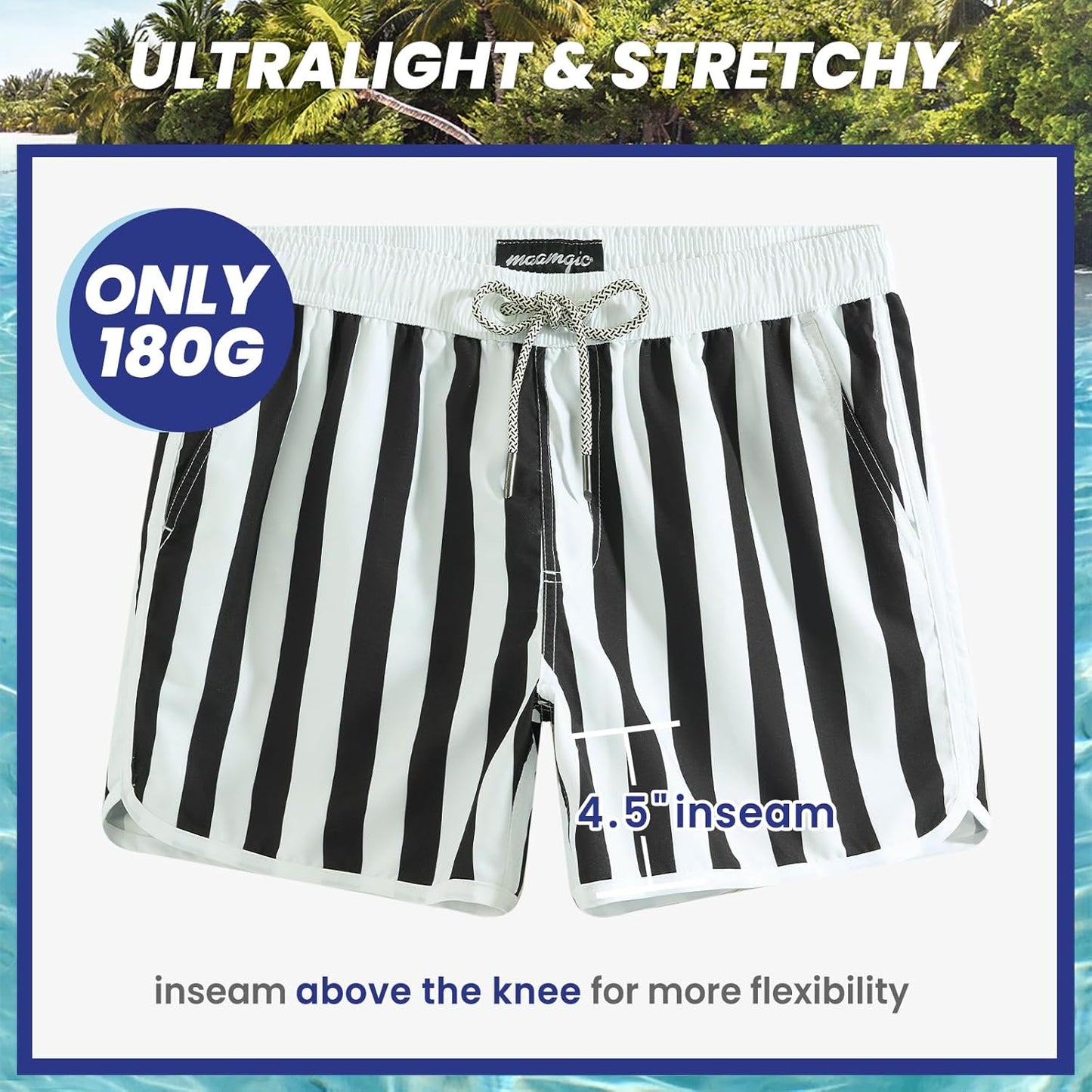 Retro 80s 90s Vintage Men's Swim Trunks - Quick Dry Board Shorts with Mesh Lining