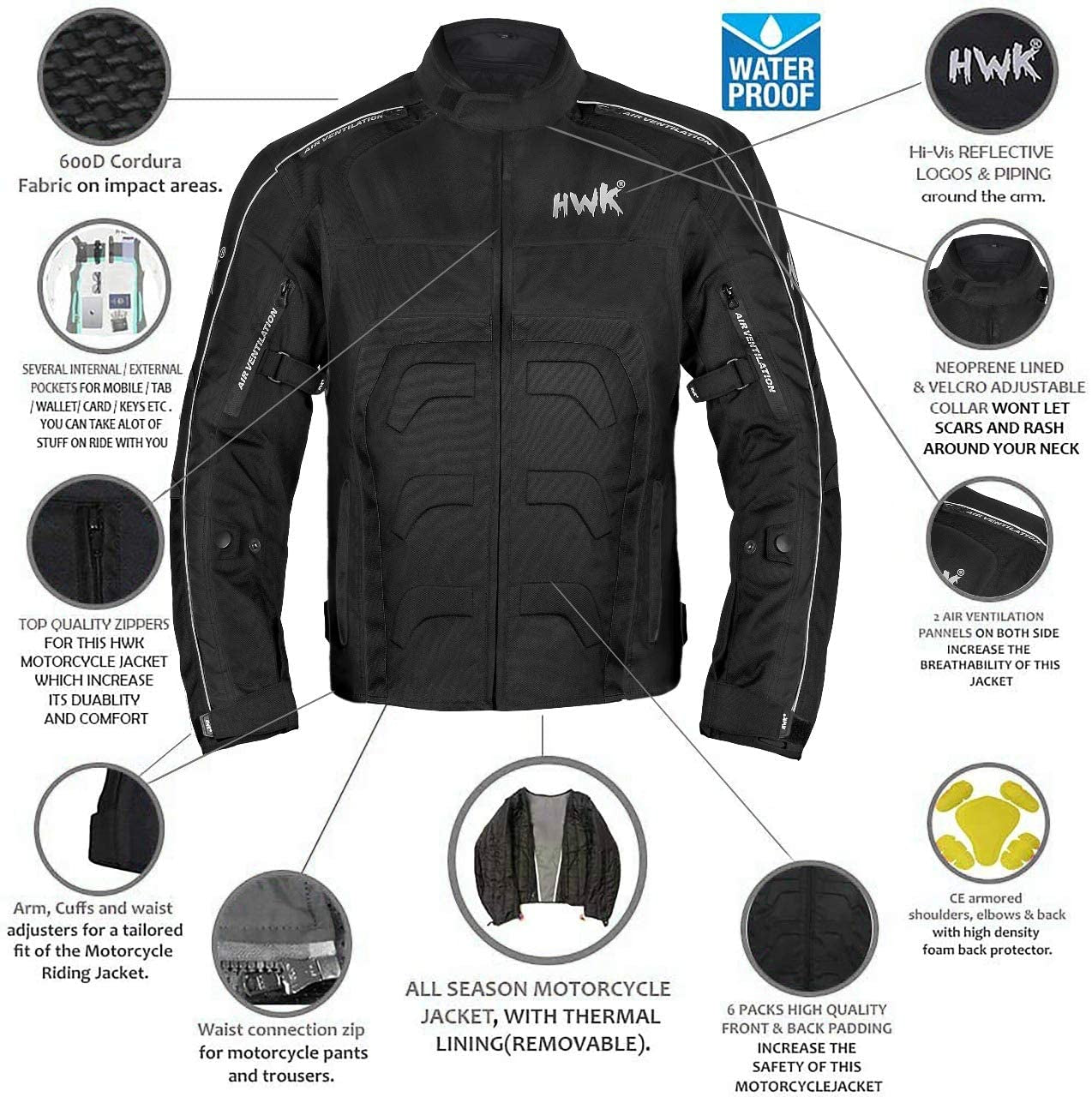 HWK Spyder Men's Motorcycle Jacket - Weather Resistant Cordura Fabric for Ultimate Enduro Motocross Performance