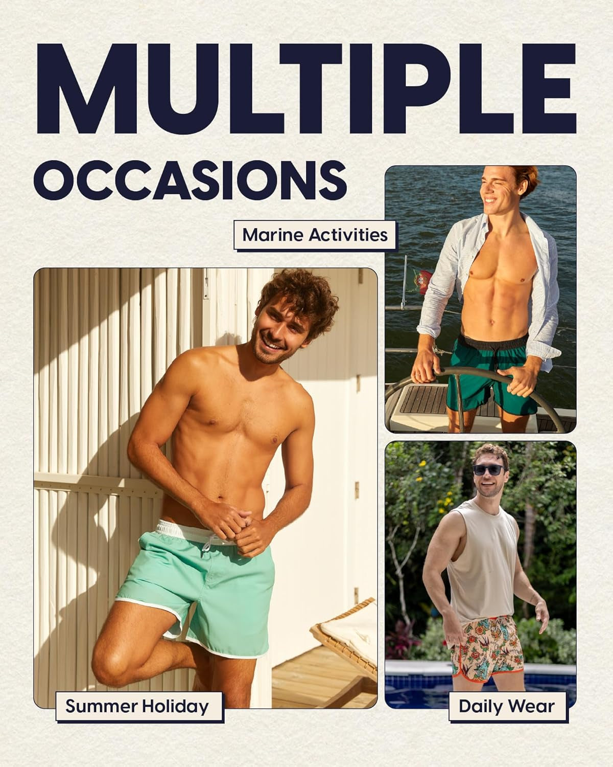 Retro 80s 90s Vintage Men's Swim Trunks - Quick Dry Board Shorts with Mesh Lining