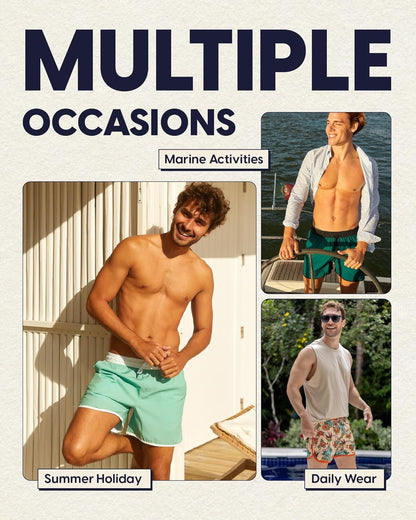 Retro 80s 90s Vintage Men's Swim Trunks - Quick Dry Board Shorts with Mesh Lining