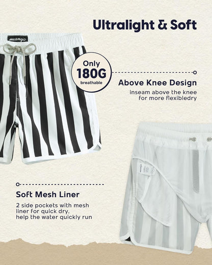 Retro 80s 90s Vintage Men's Swim Trunks - Quick Dry Board Shorts with Mesh Lining