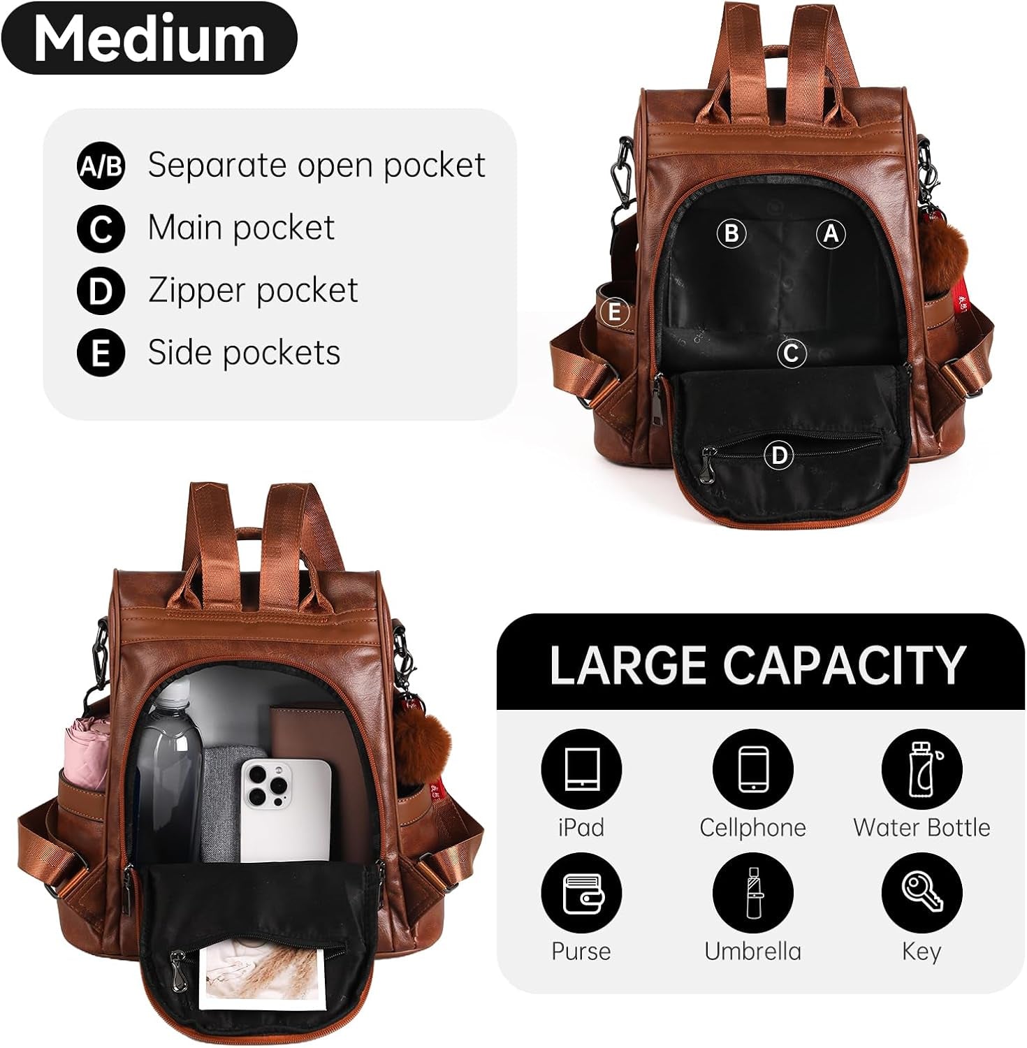 Chic Anti-Theft PU Leather Backpack Purse for Women - Stylish Casual Shoulder Bag & Satchel