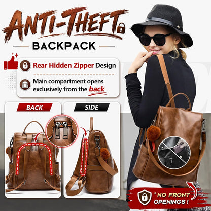 Chic Anti-Theft PU Leather Backpack Purse for Women - Stylish Casual Shoulder Bag & Satchel