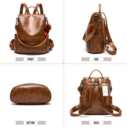 Chic Anti-Theft PU Leather Backpack Purse for Women - Stylish Casual Shoulder Bag & Satchel
